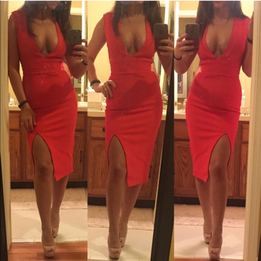 Red Nicholas Intermix Deep Plunge Dress